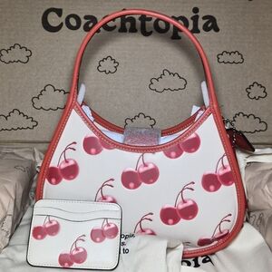 🍒COACH NWT Coachtopia Ergo Bag in Cherry Print With Wavy Card Case!